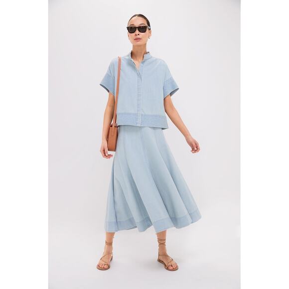 TUCKERNUCK Light Wash Denim Trapunto Stitch Sofia Shirt Size L NWT - Picture 5 of 8